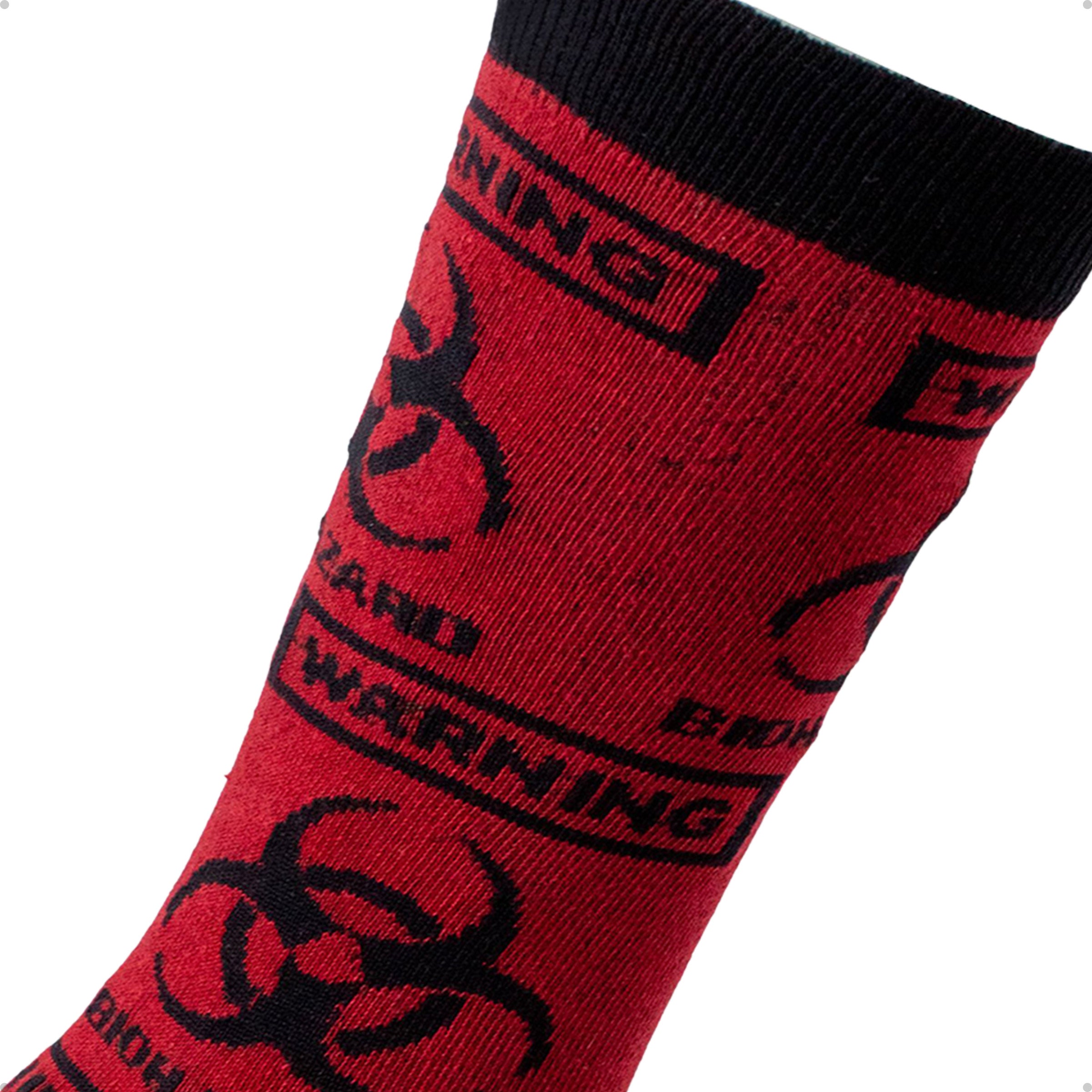 Meia Divertida Estampada Oddo Cano Longo Vermelha Alerta Warning