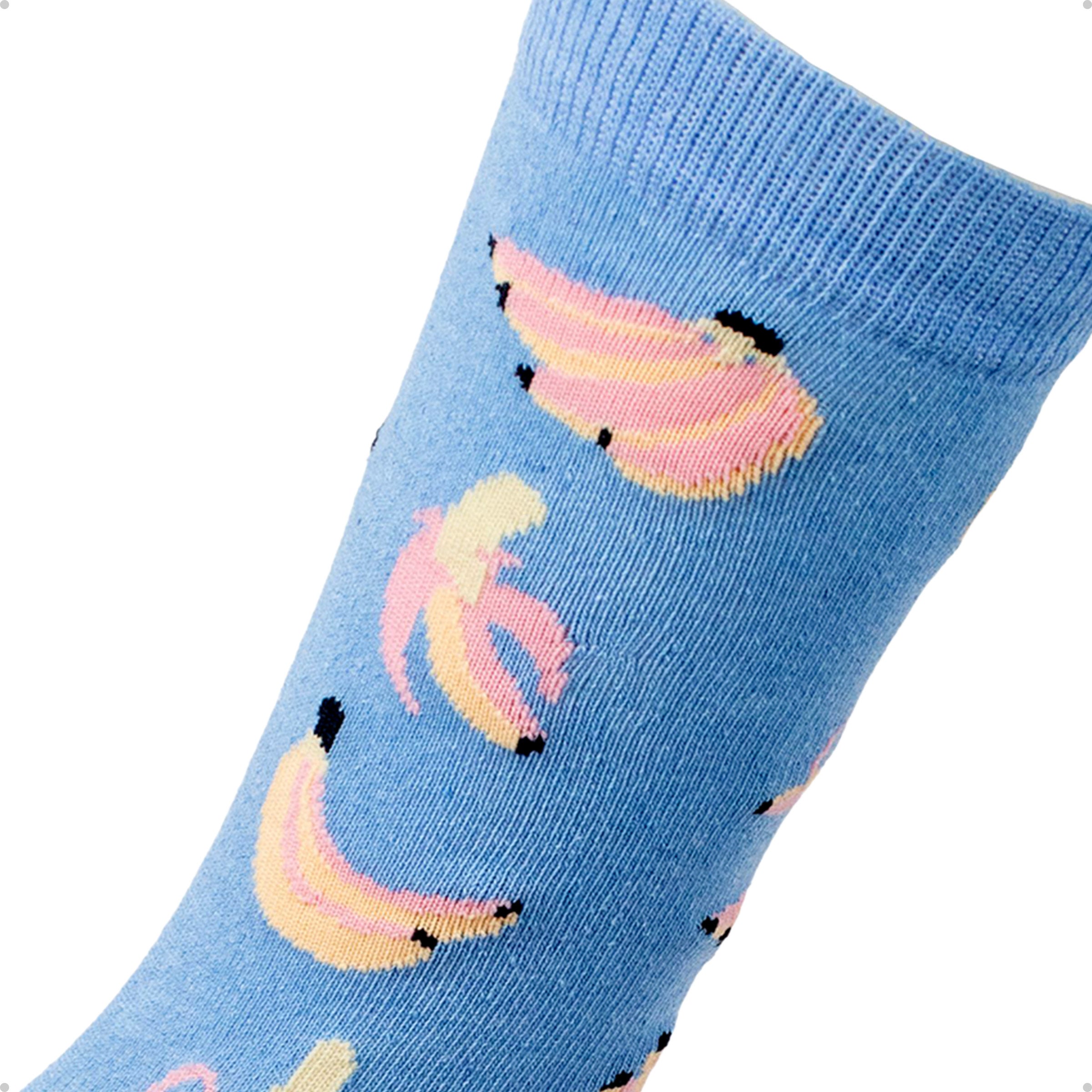 Meia Divertida Estampada Oddo Cano Longo Azul Banana