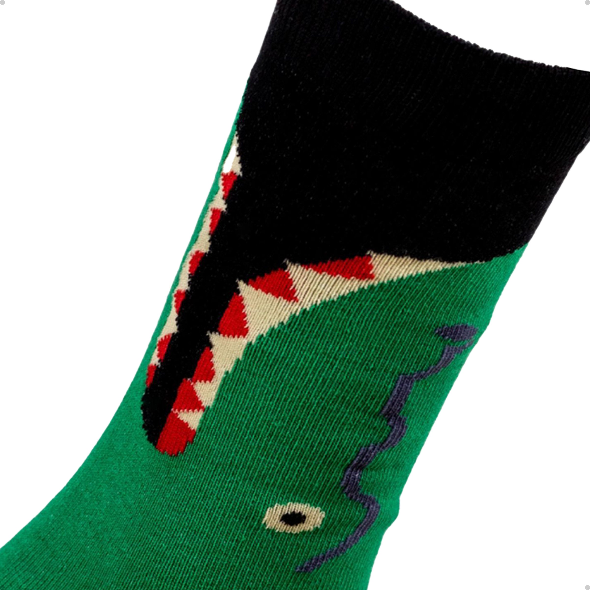 Meia Divertida Estampada Oddo Cano Longo Verde Jacaré Mordida