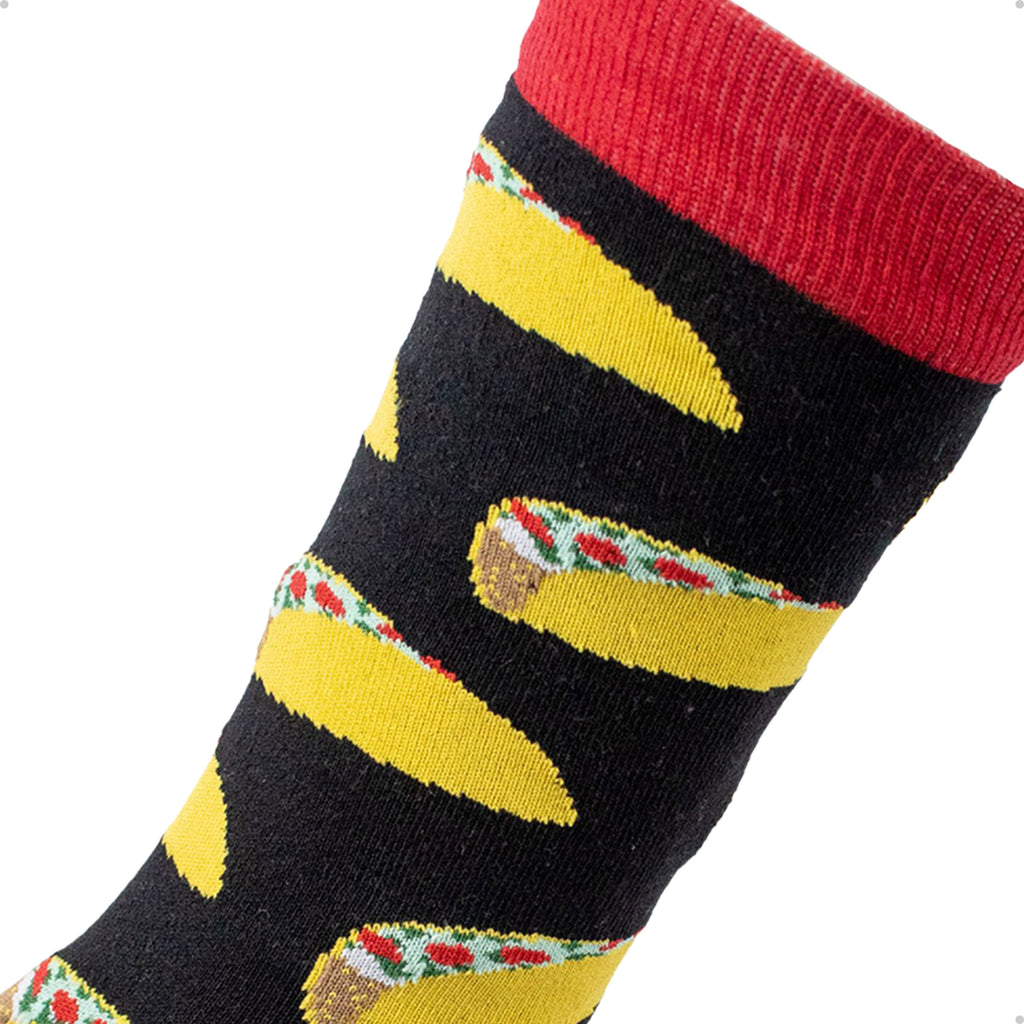Meia Divertida Estampada Oddo Cano Longo Preta Tacos Mexicanos