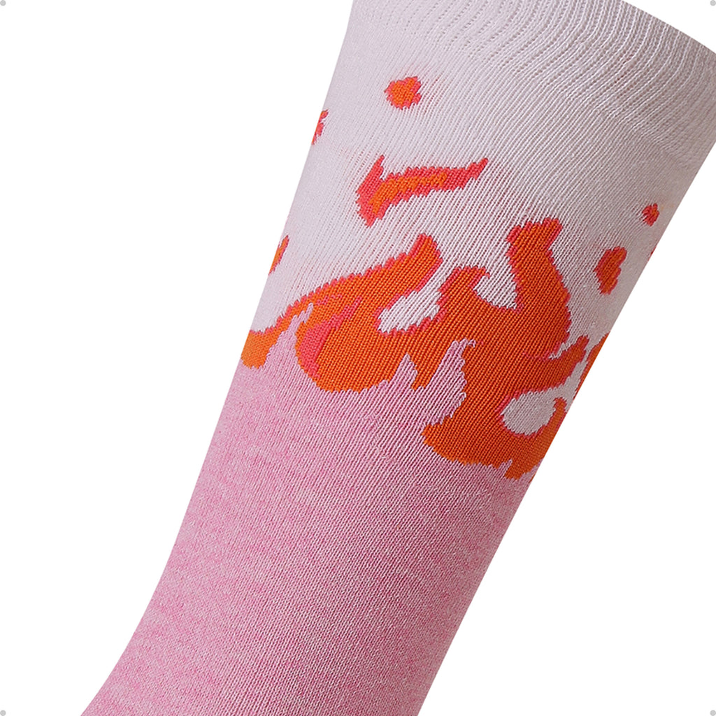 Meia Divertida Estampada Oddo Cano Longo Rosa Chama de Fogo