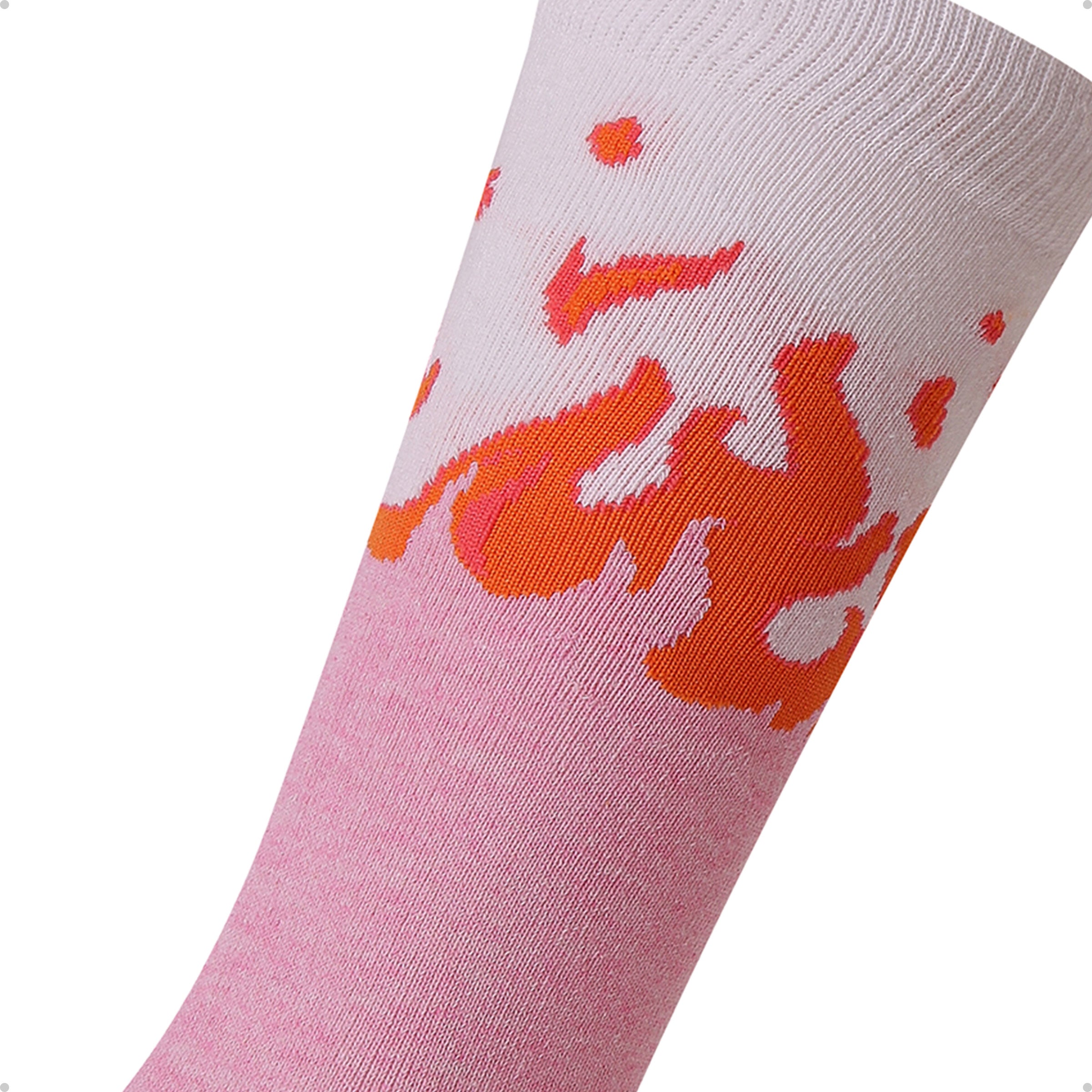 Meia Divertida Estampada Oddo Cano Longo Rosa Chama de Fogo