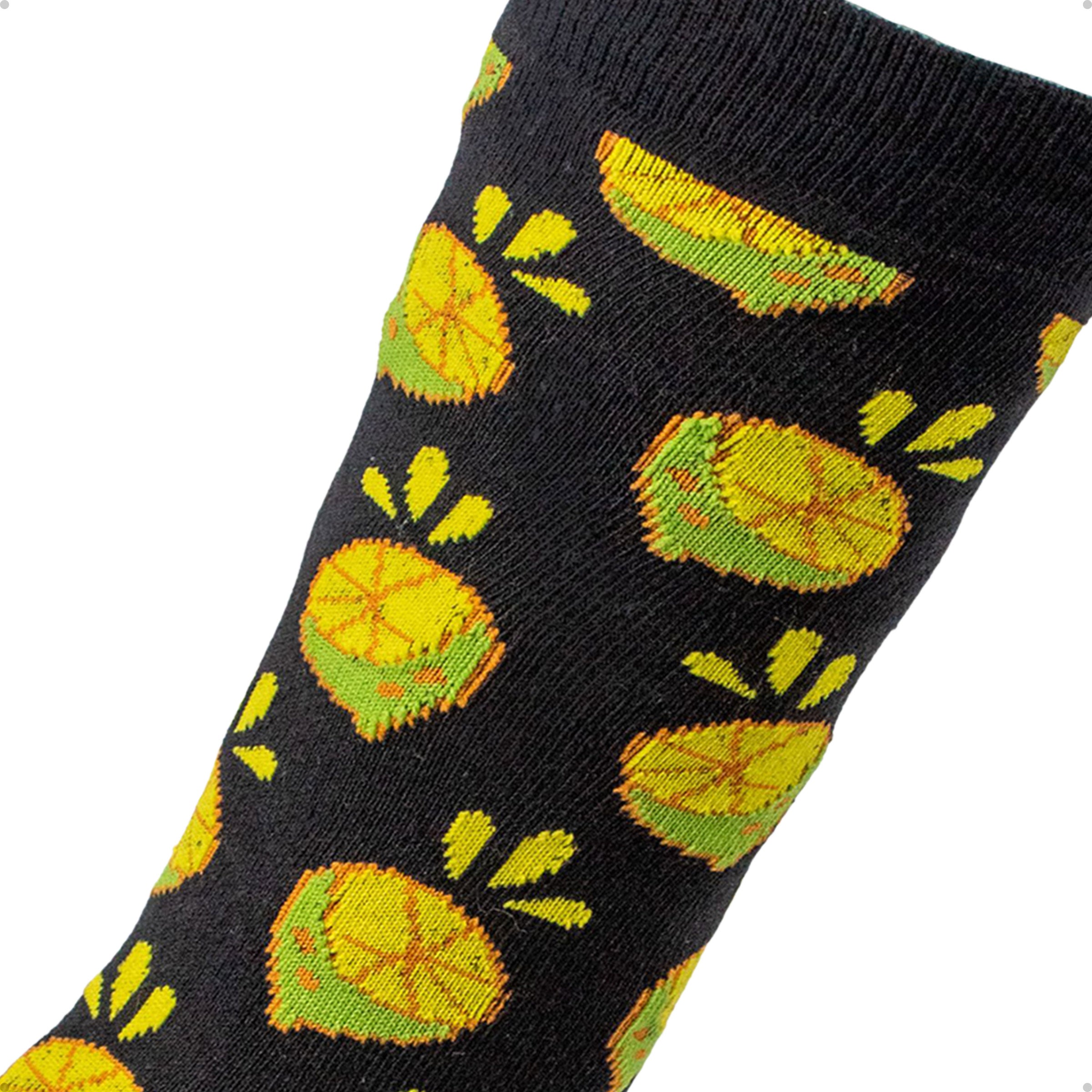 Meia Divertida Estampada Oddo Cano Longo Preta Limão