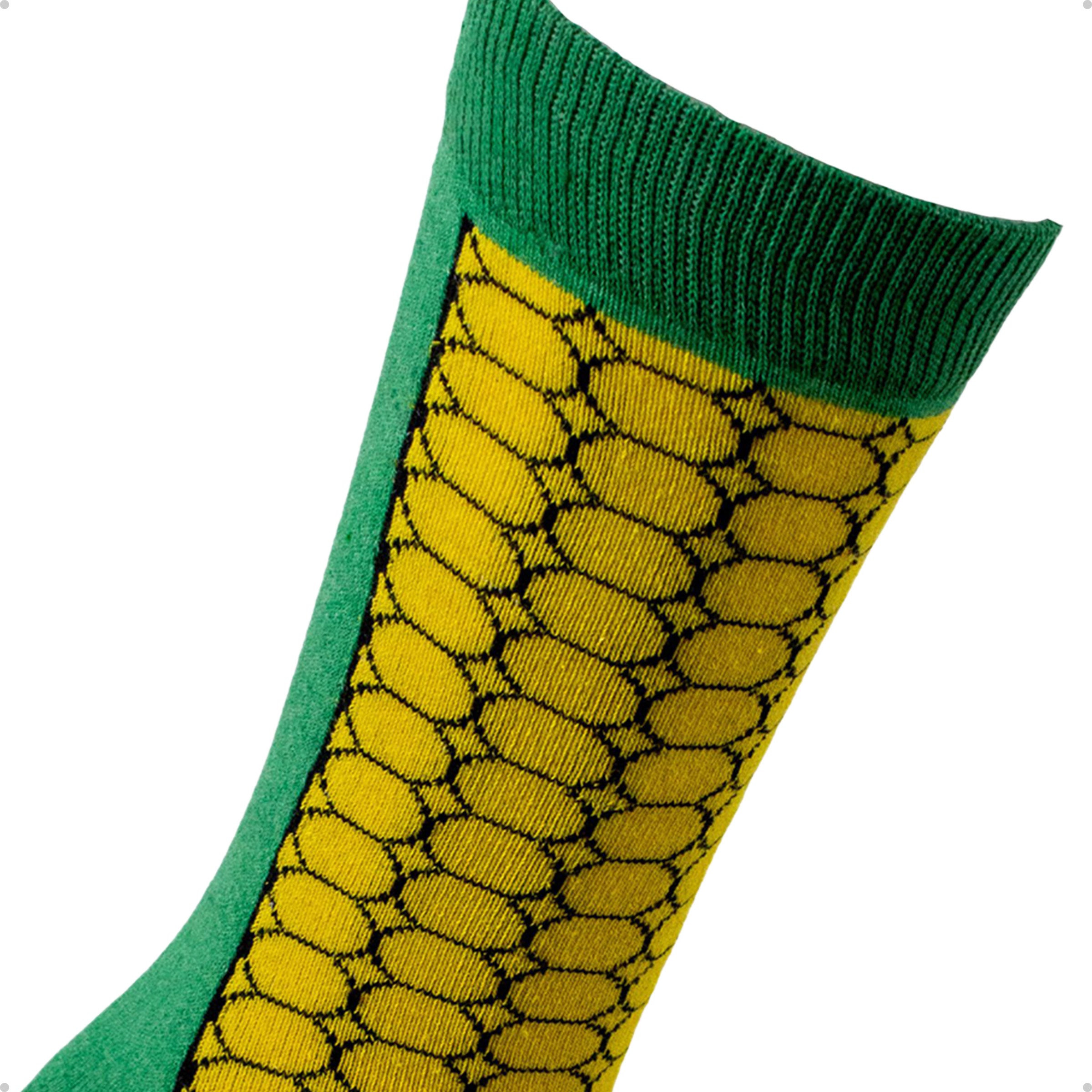 Meia Divertida Estampada Oddo Cano Longo Verde e Amarelo Milho