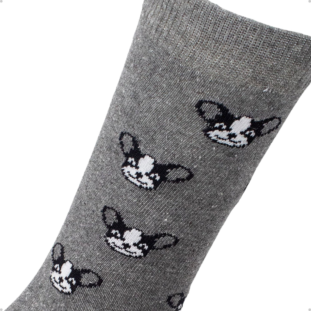 Meia Divertida Estampada Oddo Cano Longo Cinza Mini Bulldog Francês
