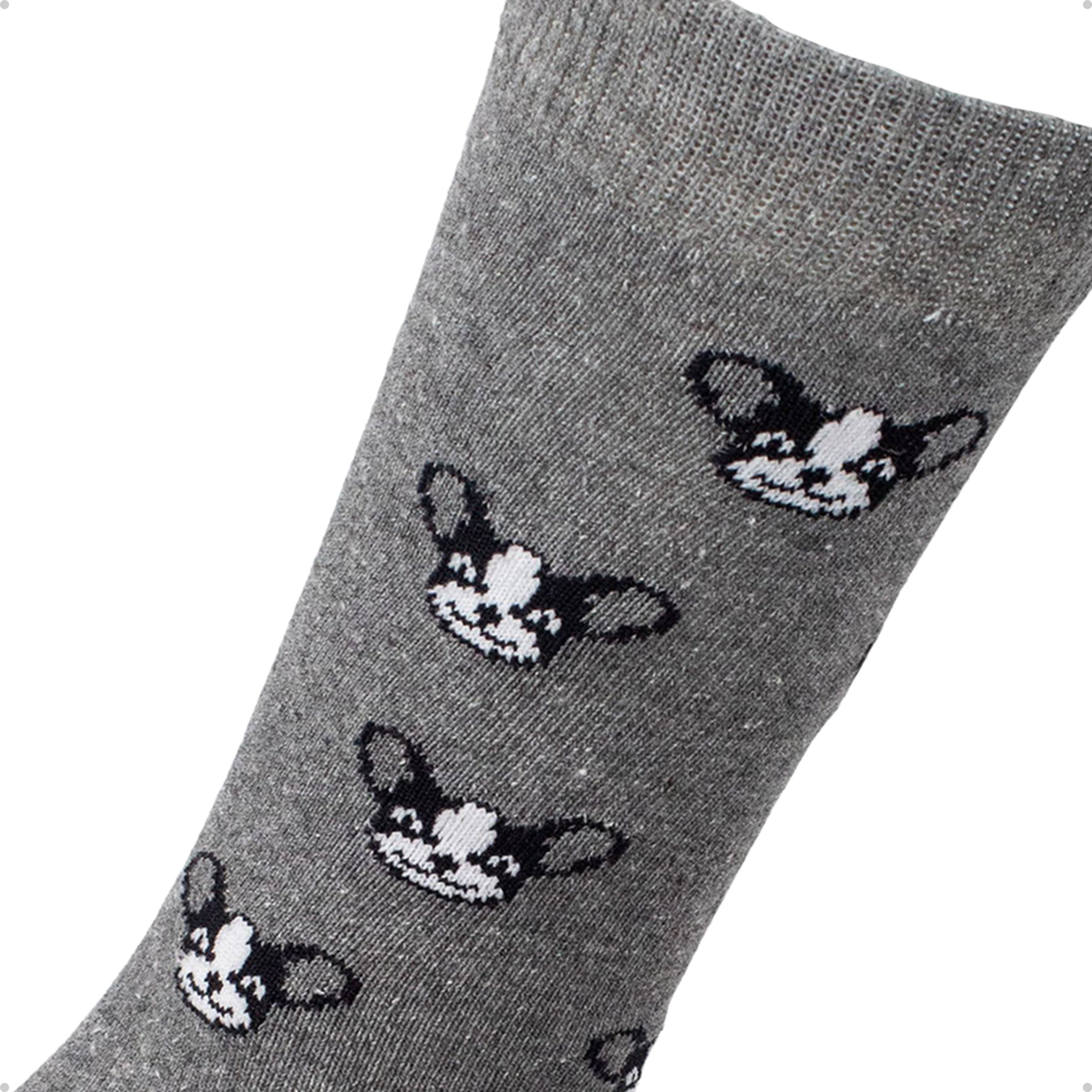Meia Divertida Estampada Oddo Cano Longo Cinza Mini Bulldog Francês