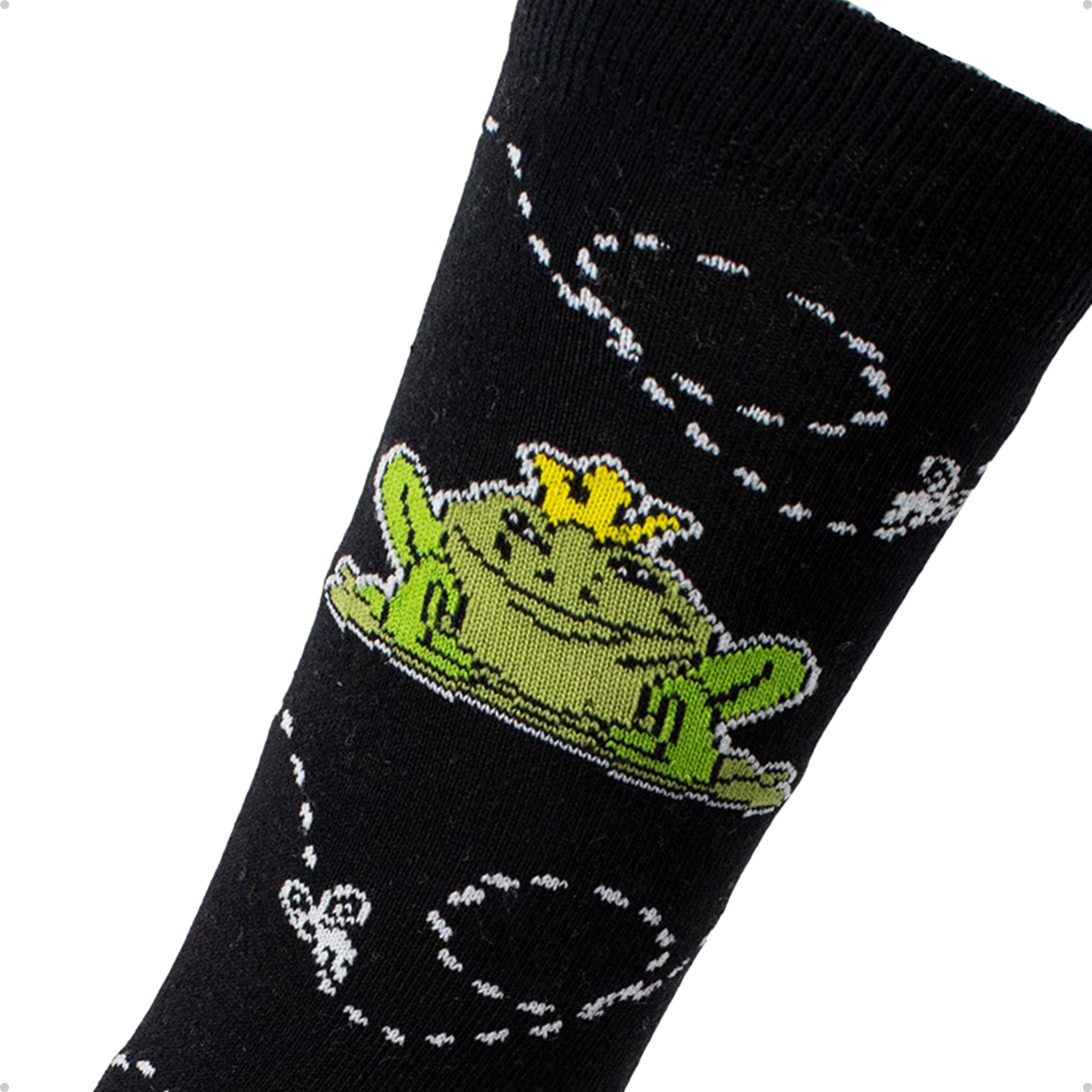 Meia Divertida Estampada Oddo Cano Longo Preta Sapo Cururu