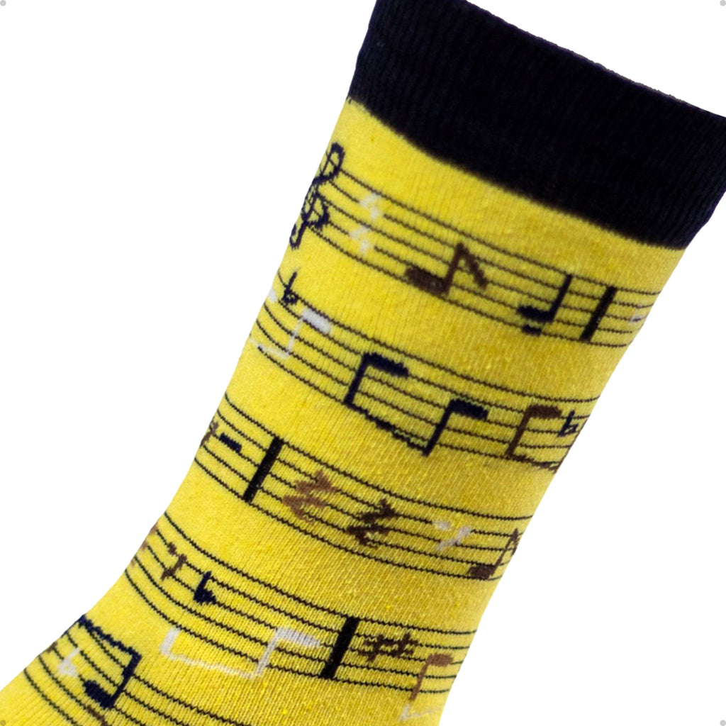 Meia Divertida Estampada Oddo Cano Longo Amarela Notas Musicais