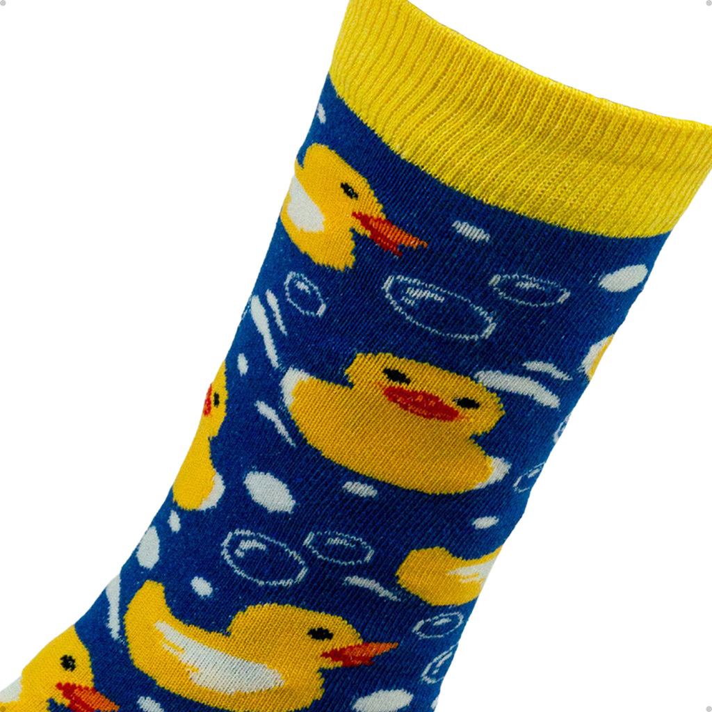 Meia Divertida Estampada Oddo Cano Longo Azul Patinho De Borracha