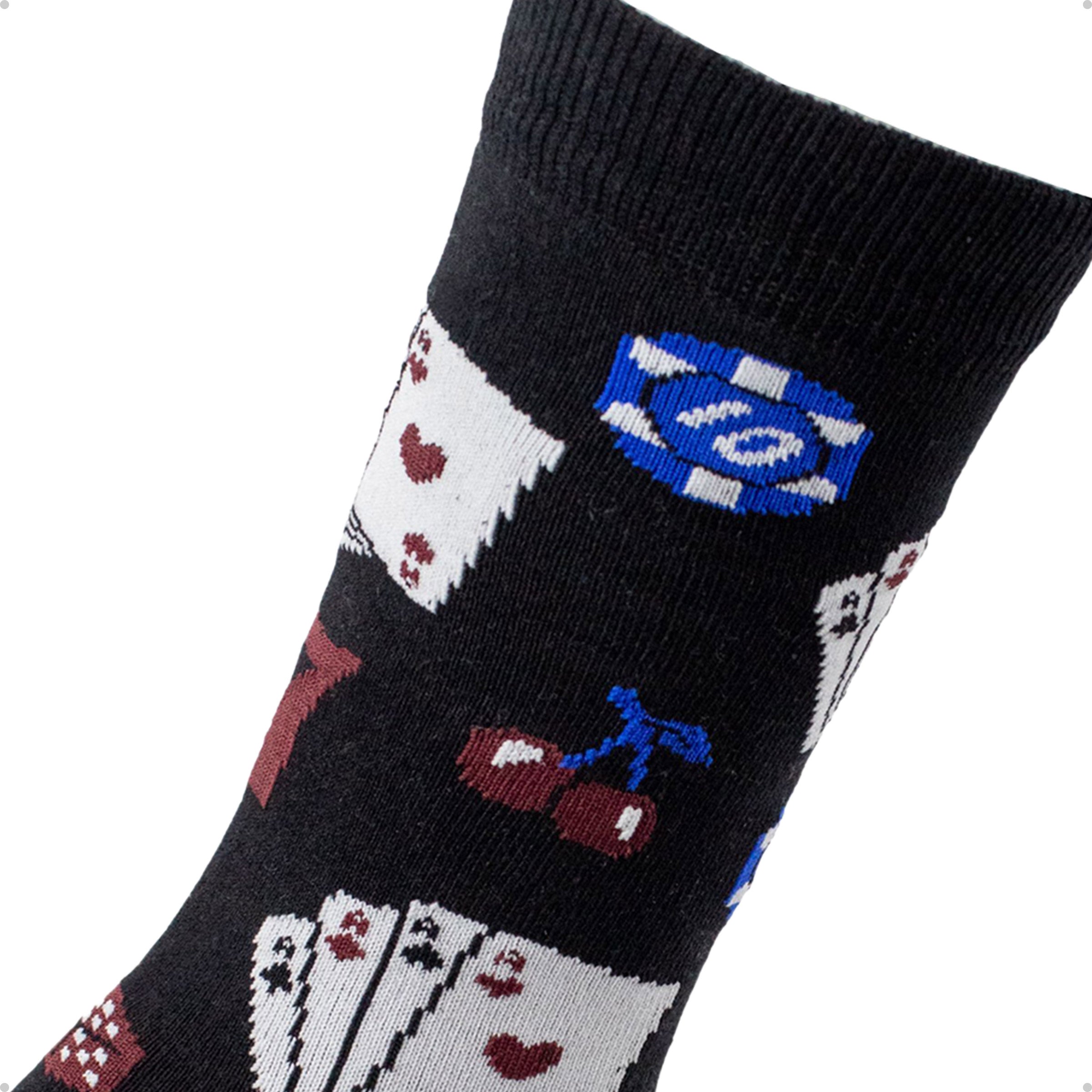 Meia Divertida Estampada Oddo Cano Longo Preta Poker