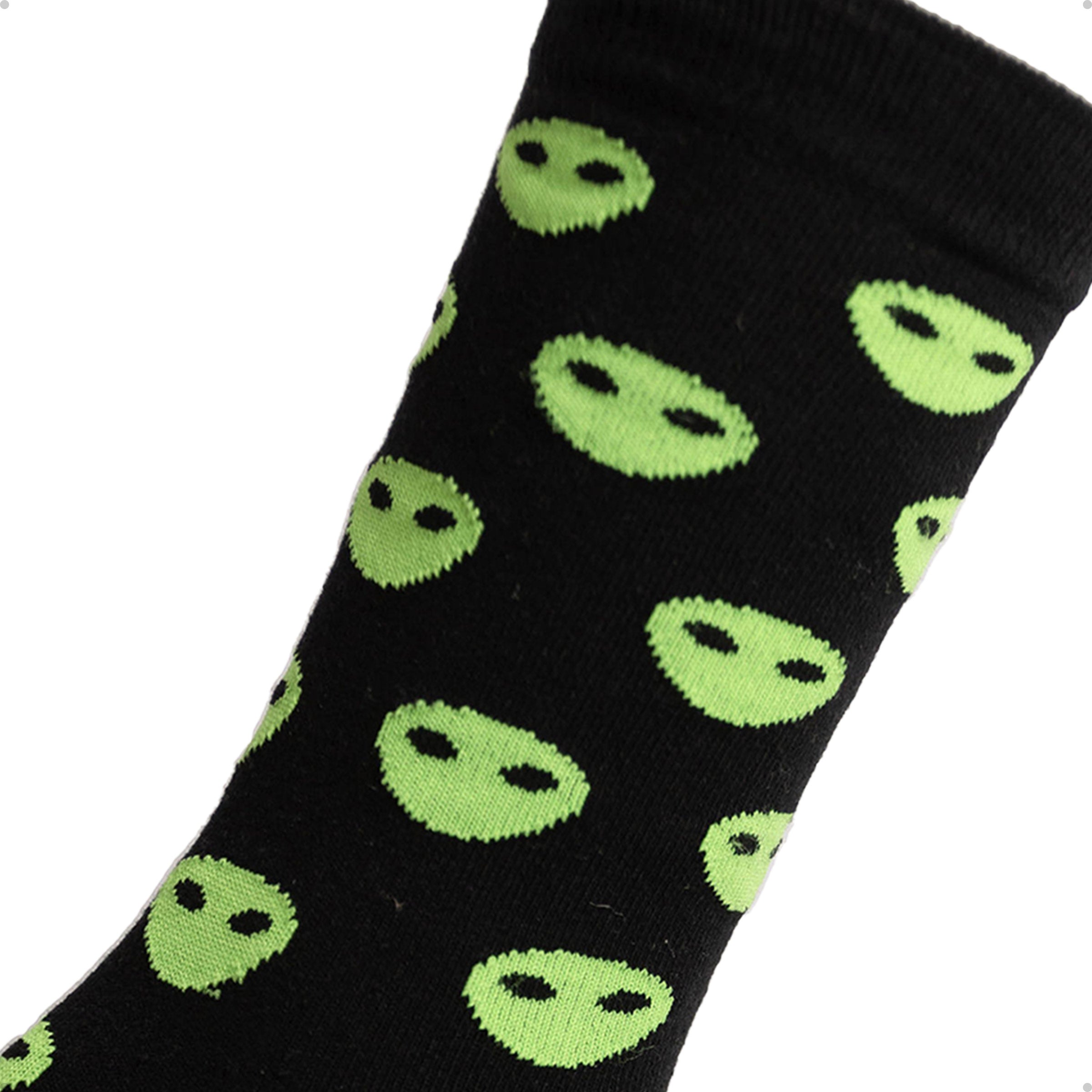 Meia Divertida Estampada Oddo Cano Longo Preta Alien
