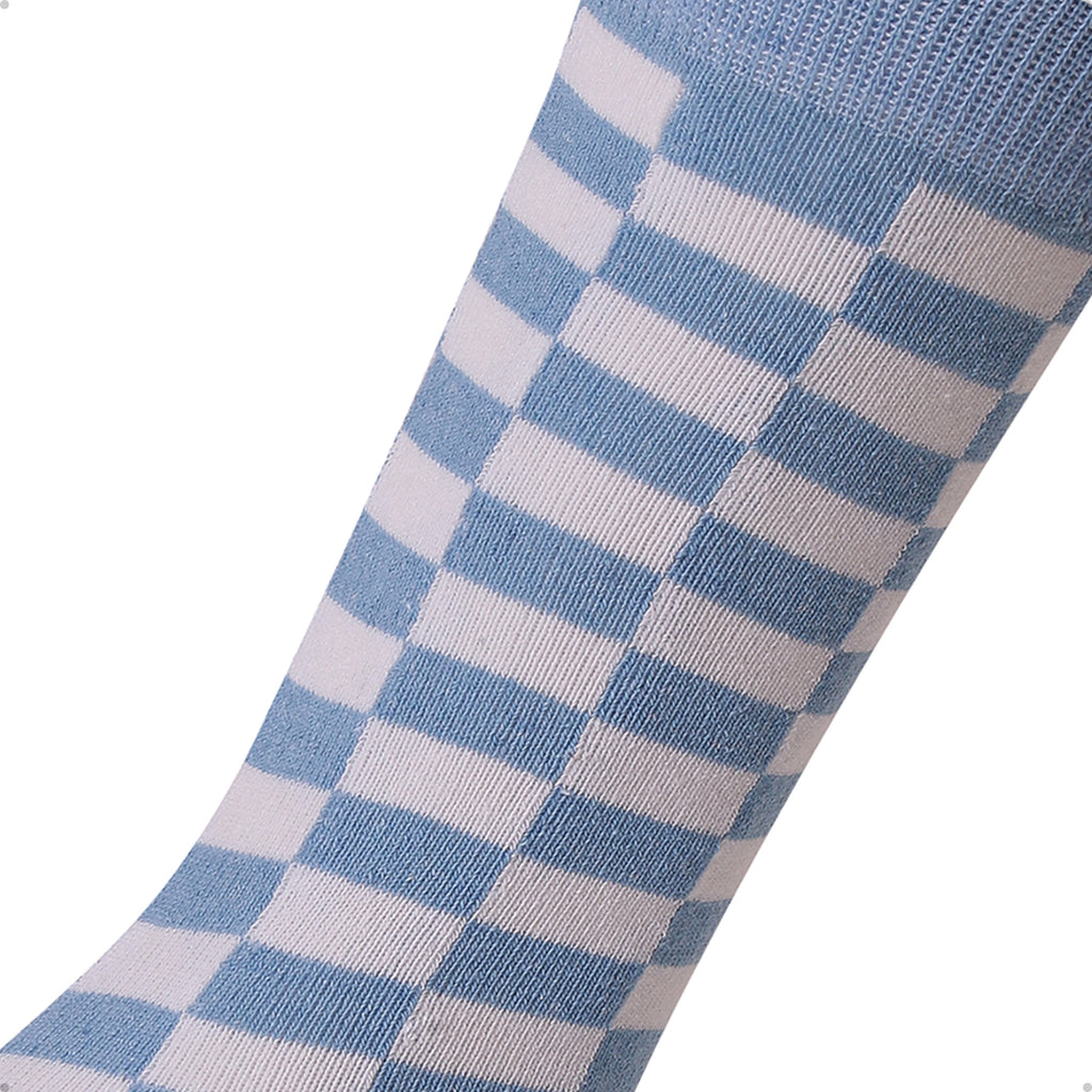 Meia Divertida Estampada Oddo Cano Longo Azul Branca Quadriculada