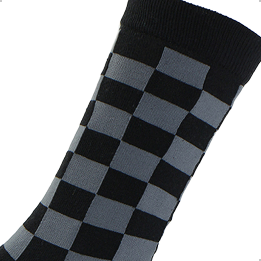 Meia Divertida Estampada Oddo Cano Longo Preta Cinza Quadriculada