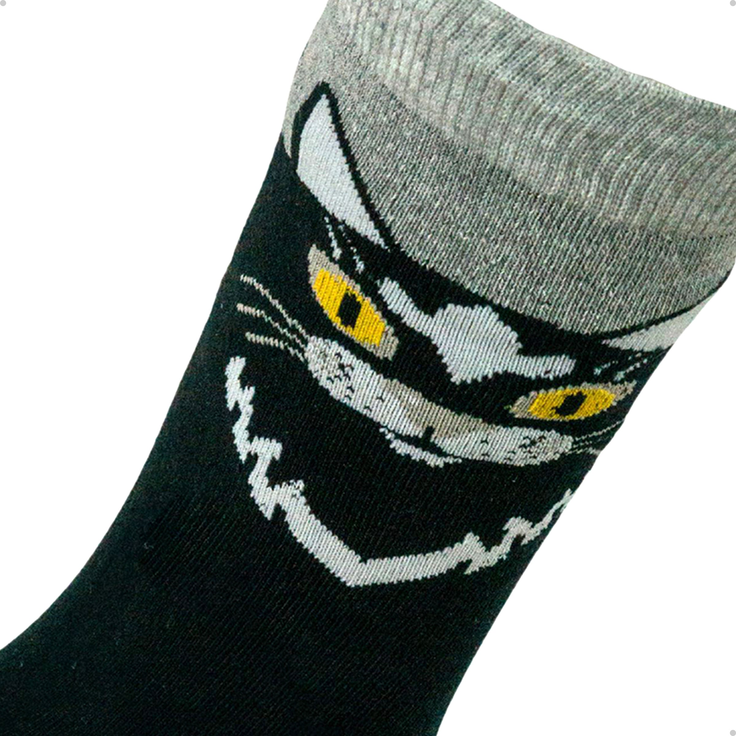 Meia Divertida Estampada Oddo Cano Longo Preta Gato Salem