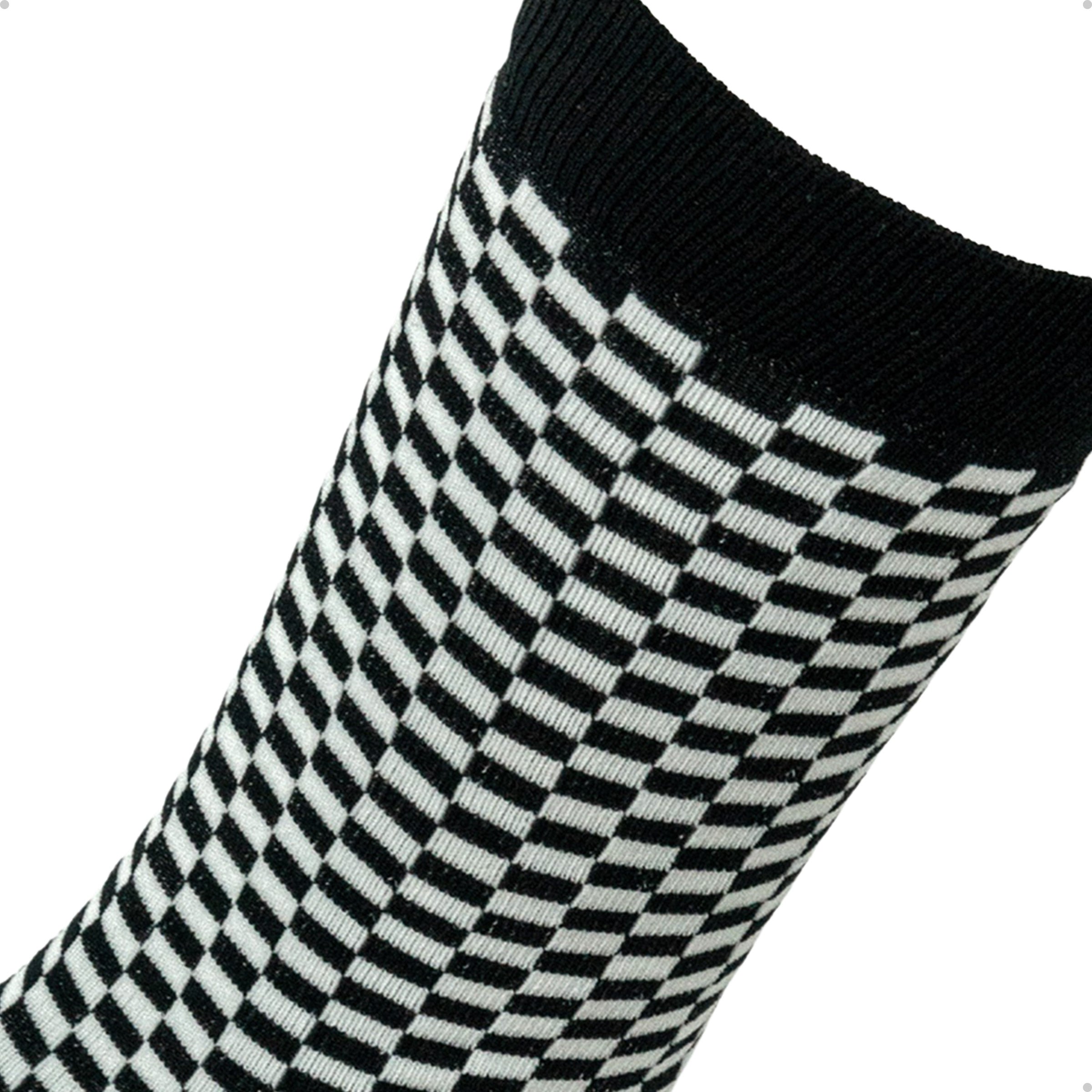 Meia Divertida Estampada Oddo Cano Longo Preta Branca Quadriculada Mini