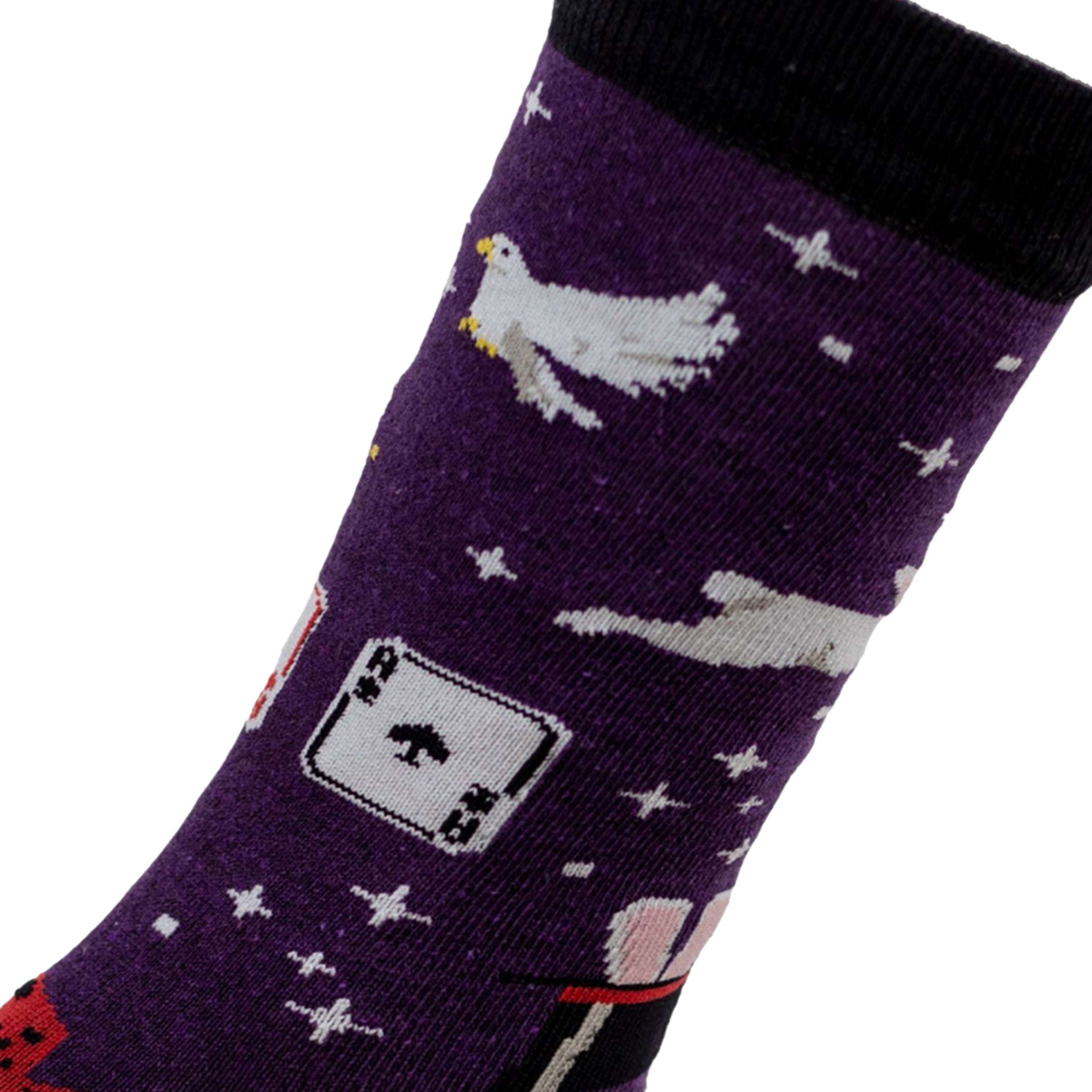 Meia Divertida Estampada Oddo Cano Longo Roxa Magica