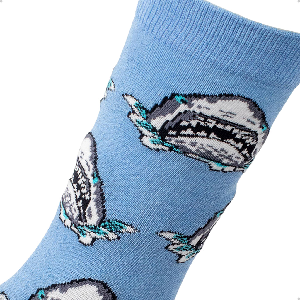 Meia Divertida Estampada Oddo Cano Longo Azul Tubarão Shark