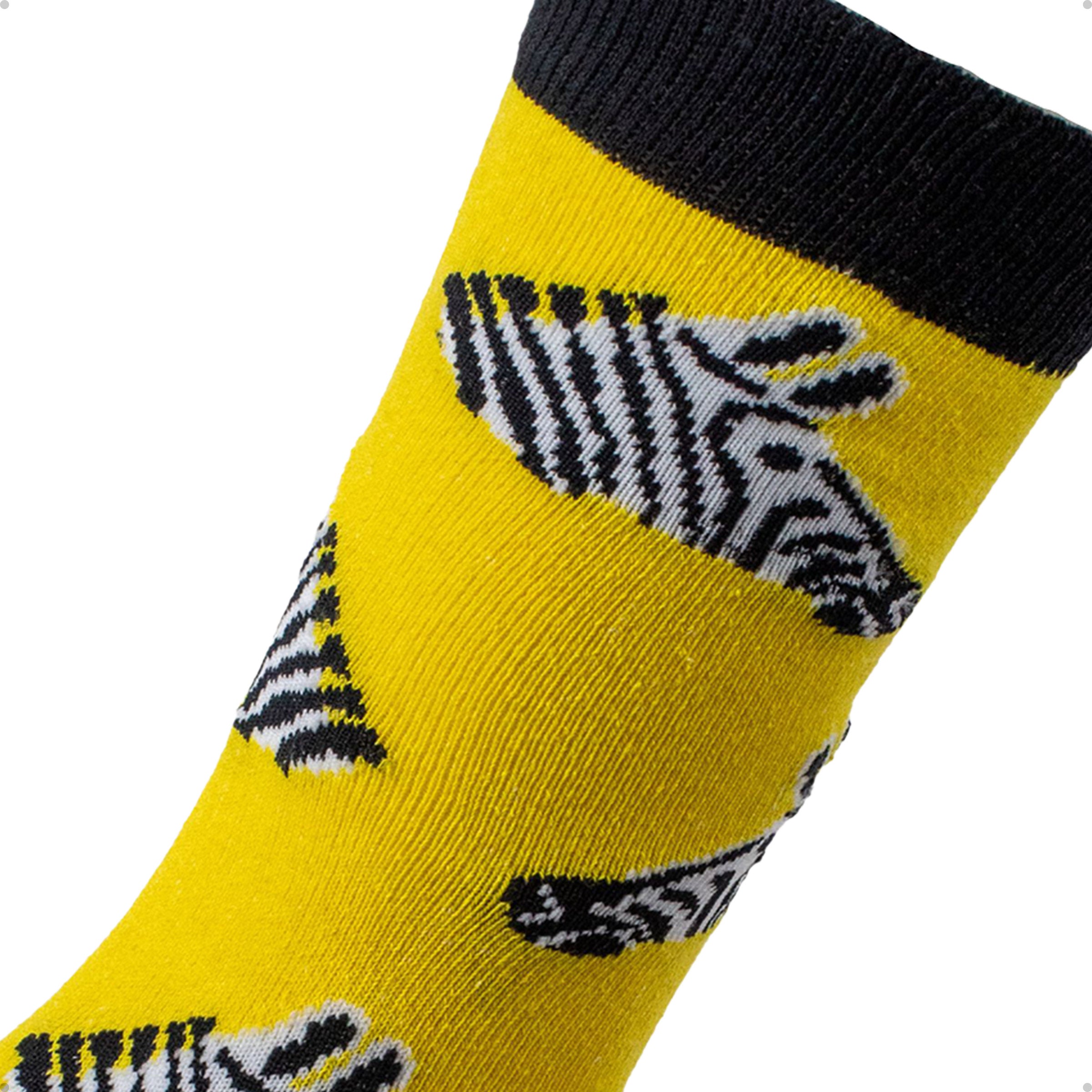 Meia Divertida Estampada Oddo Cano Longo Amarela Zebra