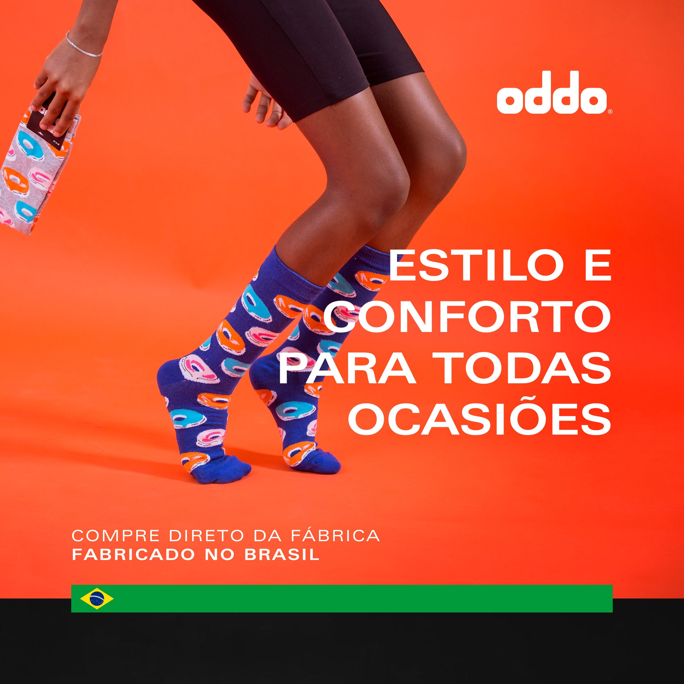 Meia Divertida Estampada Oddo Cano Longo Preta Pizza