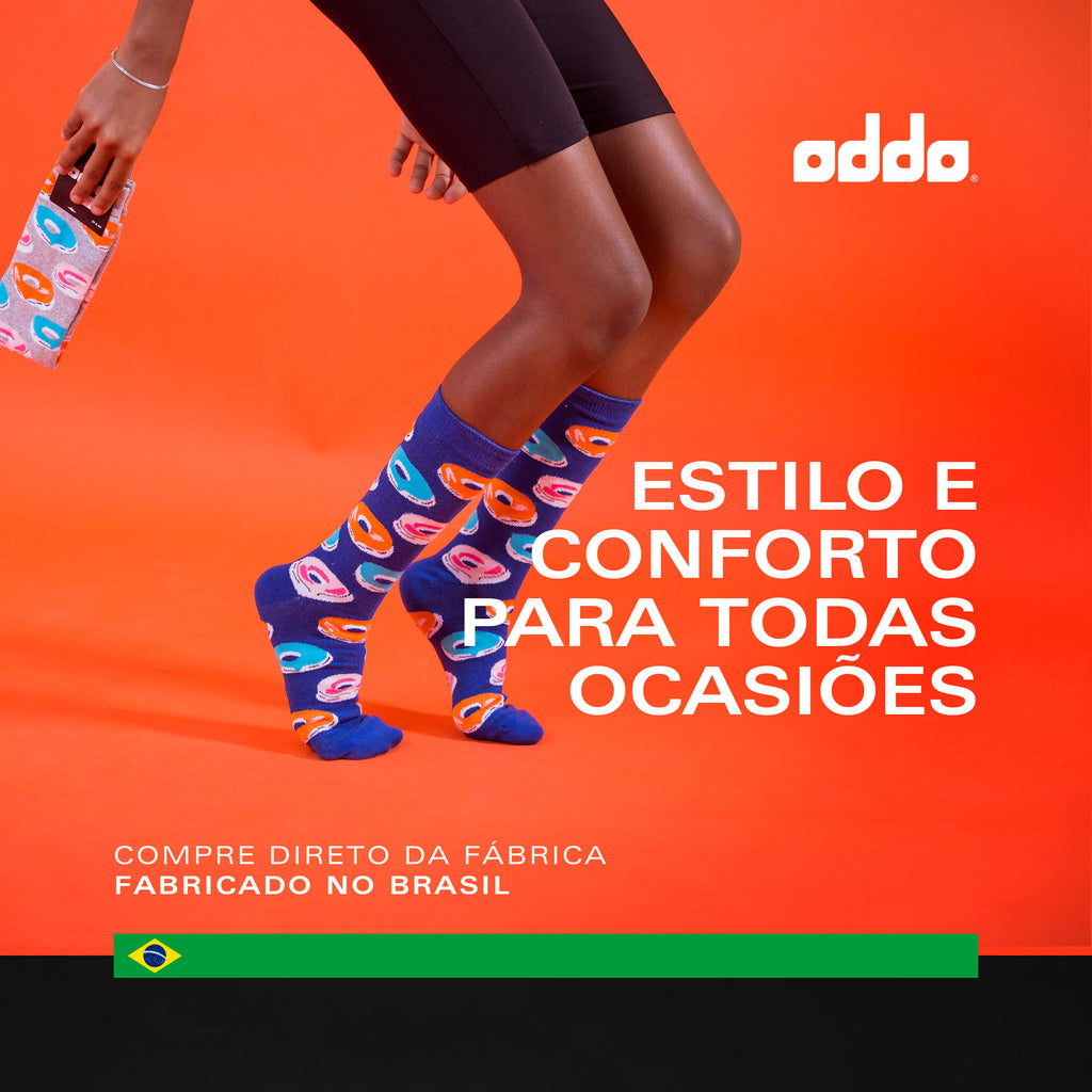 Meia Divertida Estampada Oddo Cano Longo Verde Preta Gato Óculos