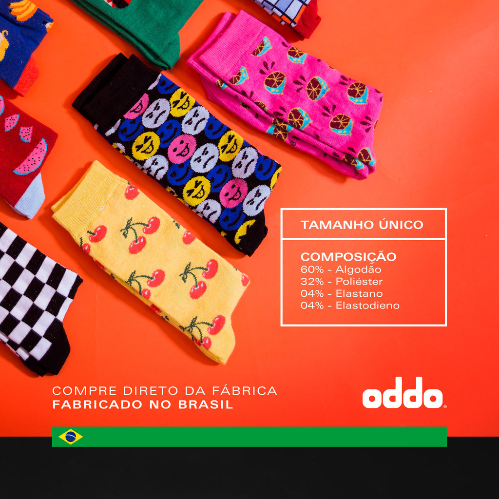 Meia Divertida Estampada Oddo Cano Longo Colorida Hotdog