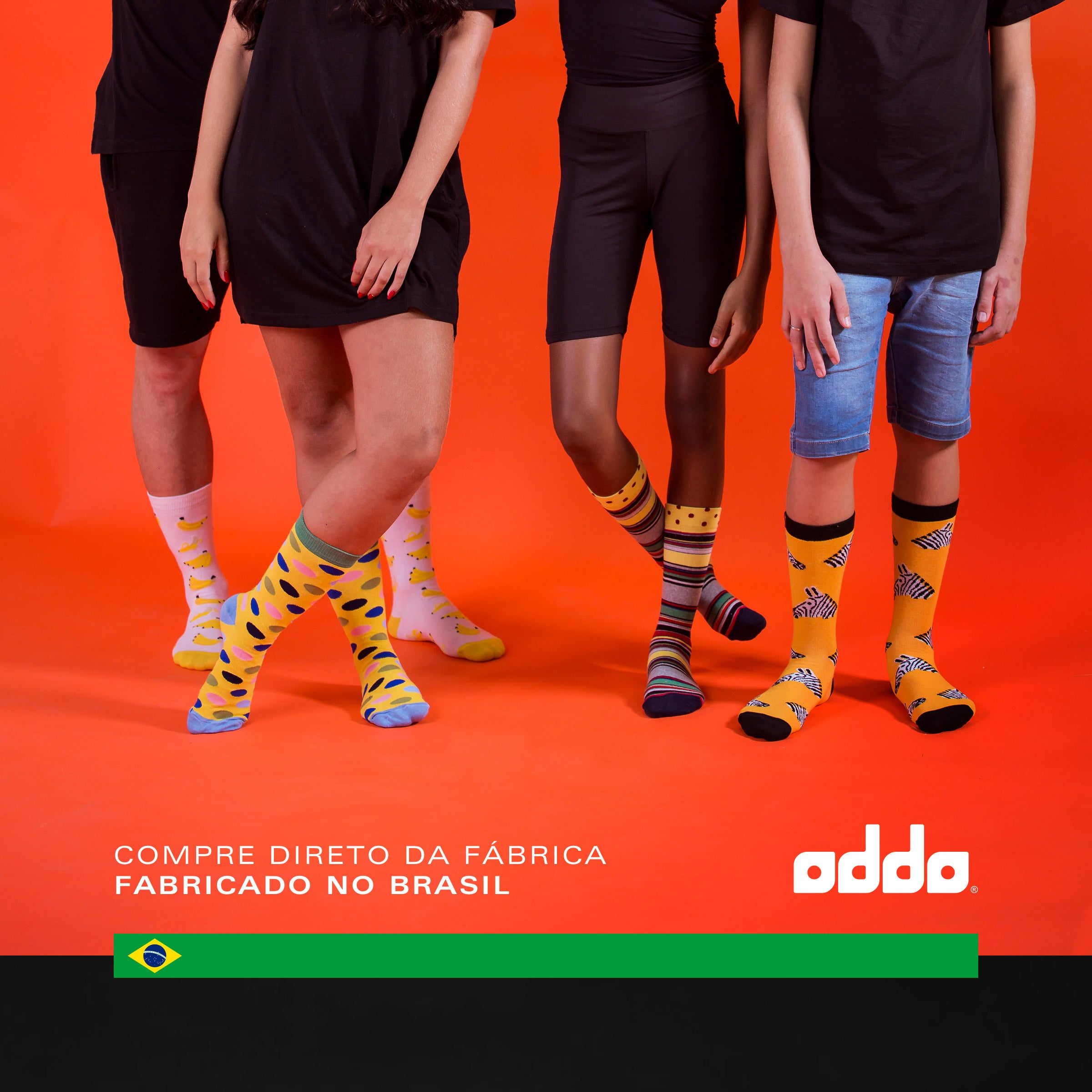 Meia Divertida Estampada Oddo Cano Longo Verde Preta Gato Óculos