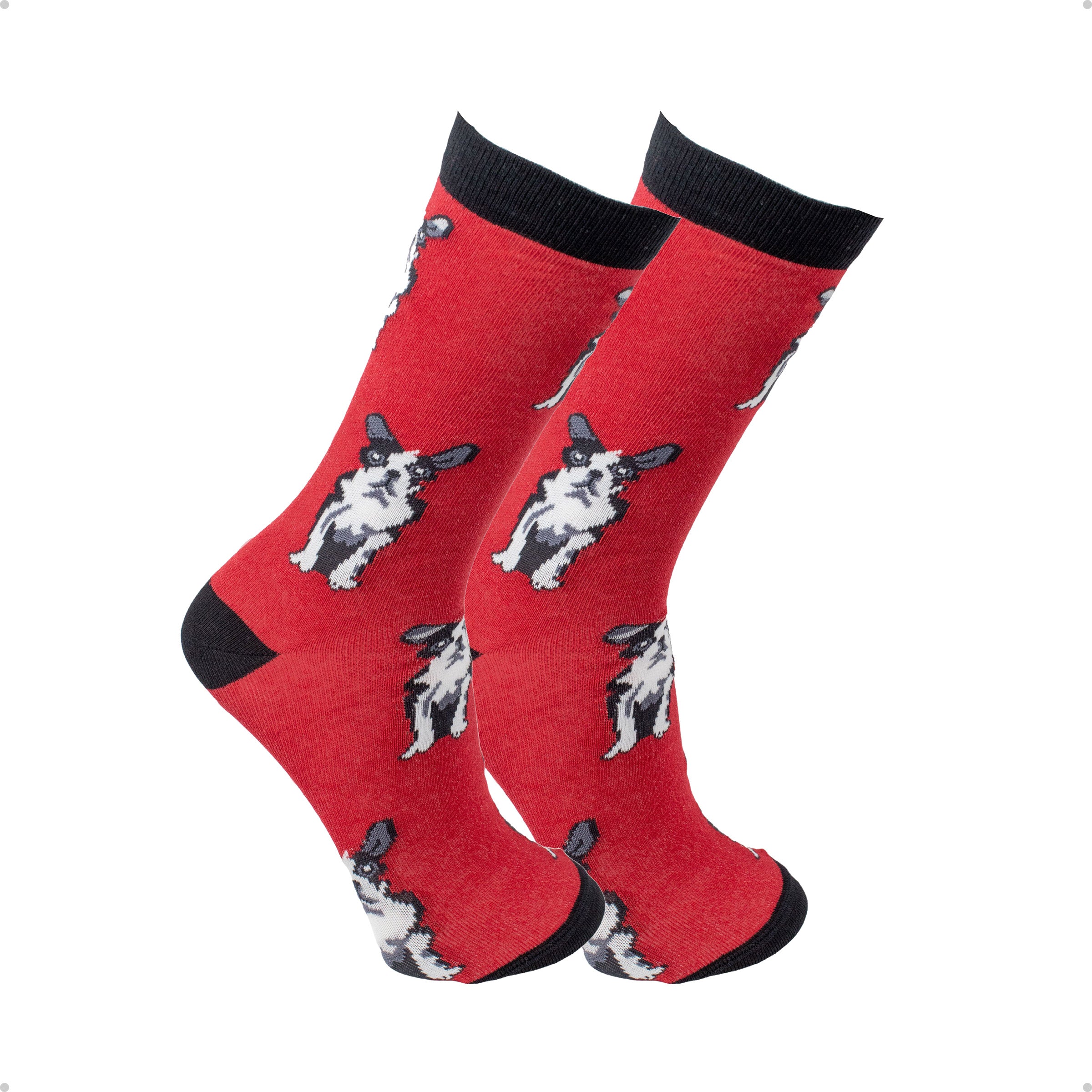 Meia Divertida Estampada Oddo Cano Longo Vermelho Cachorro Bulldog