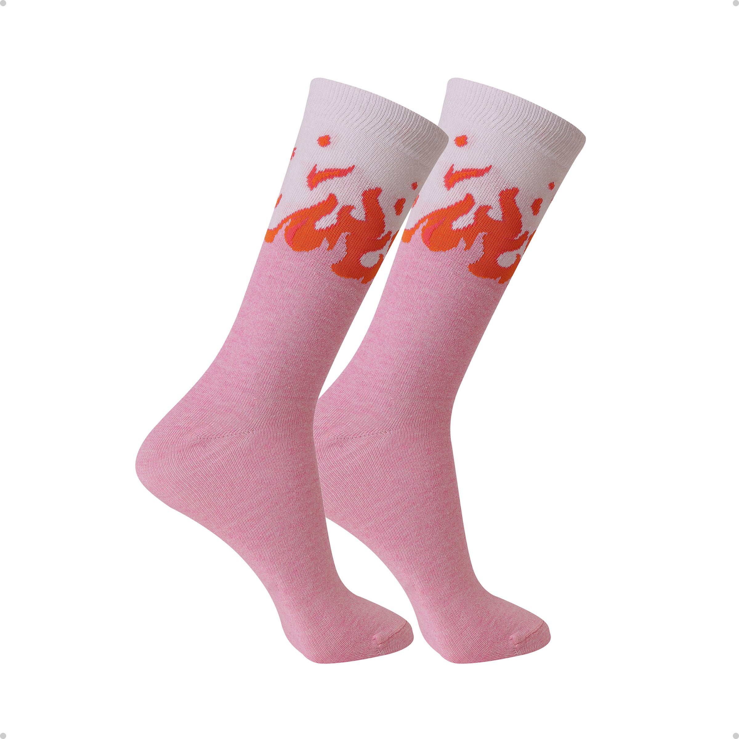 Meia Divertida Estampada Oddo Cano Longo Rosa Chama de Fogo