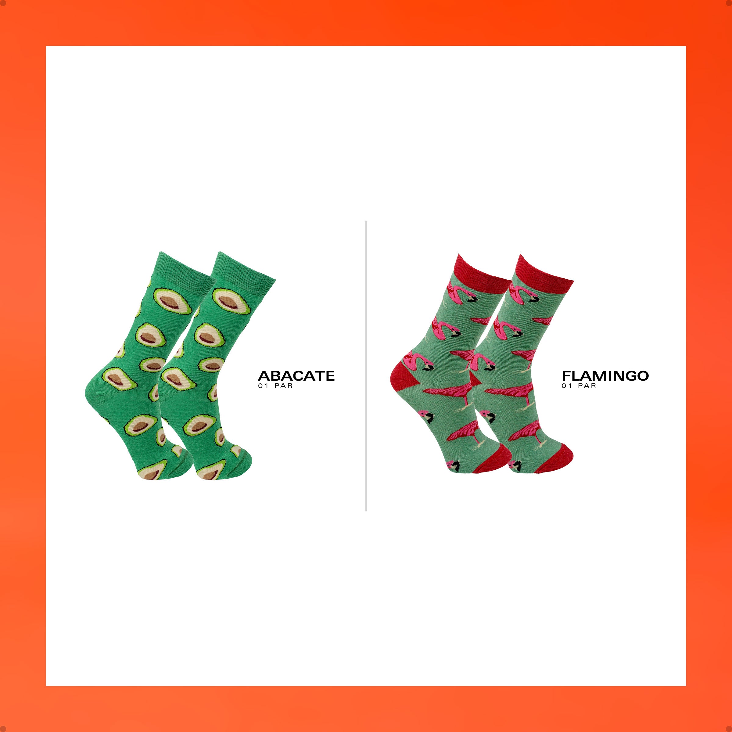 Kit 2 Meias Cano Alto Tropical Alegre Flamingo Abacate