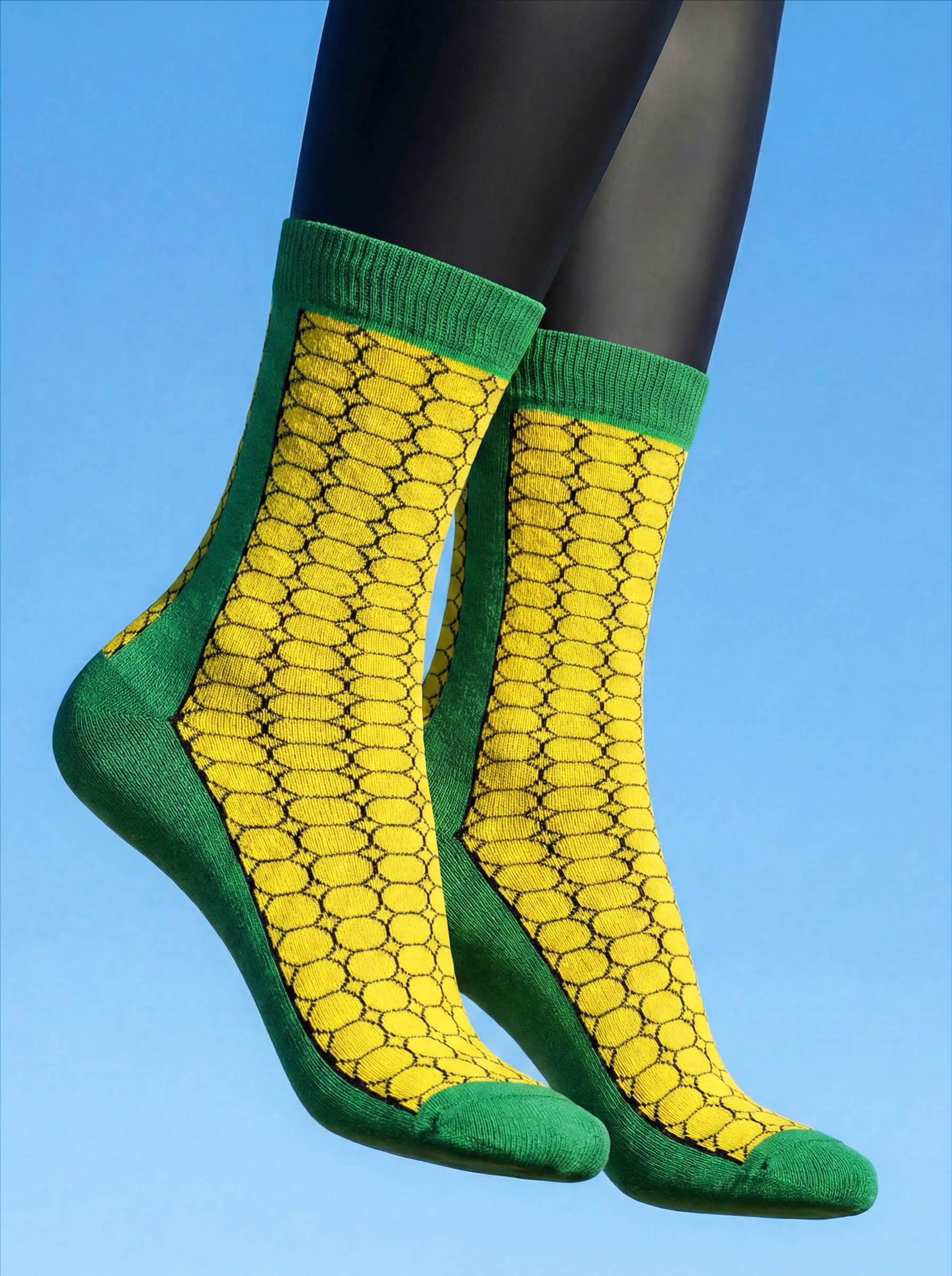 Meia Divertida Estampada Oddo Cano Longo Verde e Amarelo Milho